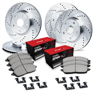 R1 Concepts WGUH2-31028 Drilled & Slotted Silver Rotor Set W/ Optimum OEp Pads & Hdw